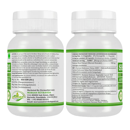 SHATAVARI-KAPSELN - ASPARAGUS RACEMOSUS - 60 pflanzliche Kapseln à 500 mg.
