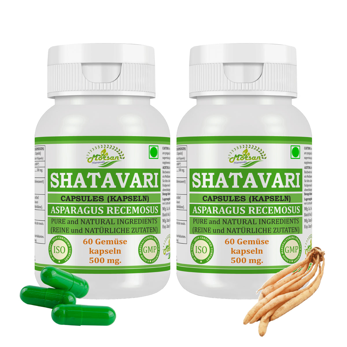SHATAVARI-KAPSELN - ASPARAGUS RACEMOSUS - 60 pflanzliche Kapseln à 500 mg.
