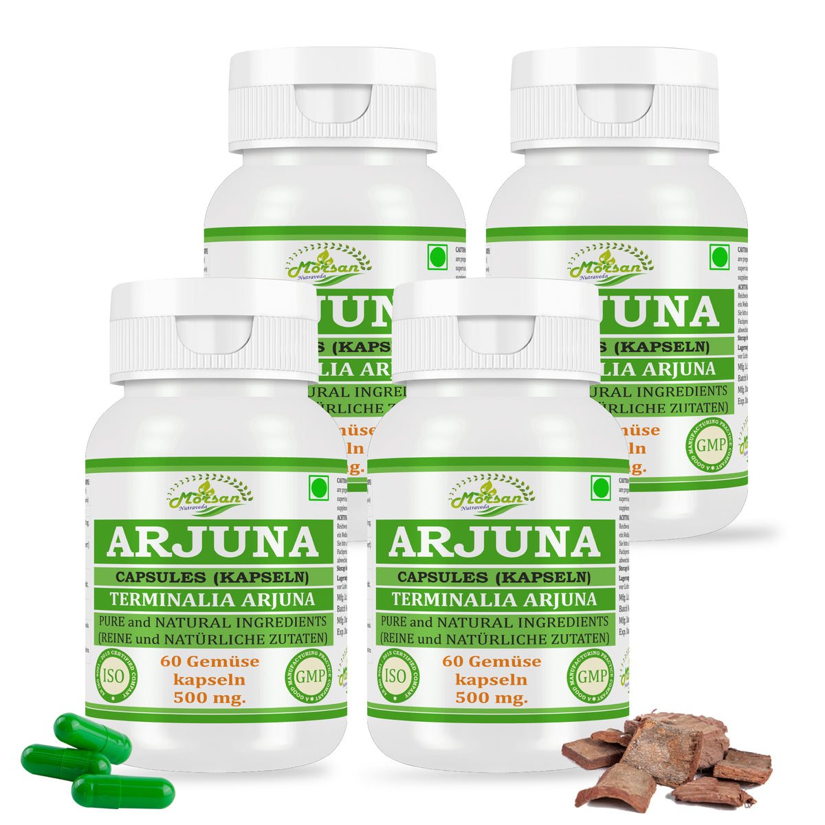 Morsan Nutraveda Arjuna (Terminalia Arjuna) Kapseln | 10:1 hochkonzentrierter Extrakt | 100 % Naturprodukt | Packung mit 60 x 500 mg Veg. Kapseln